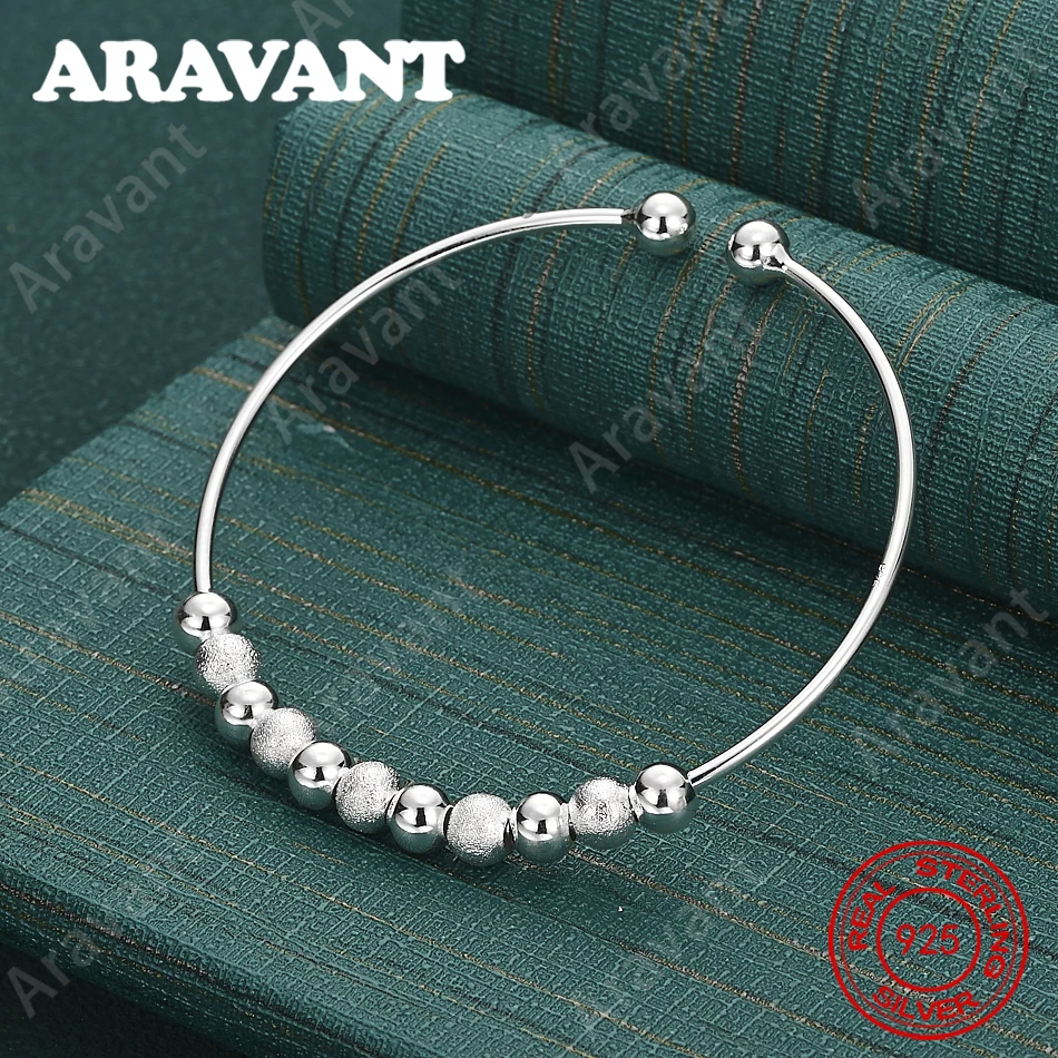 

925 Sterling Silver Nine-Turn Bead Bangle, Fresh And Elegant Design, Perfect For Women'S Engagement Jewelry