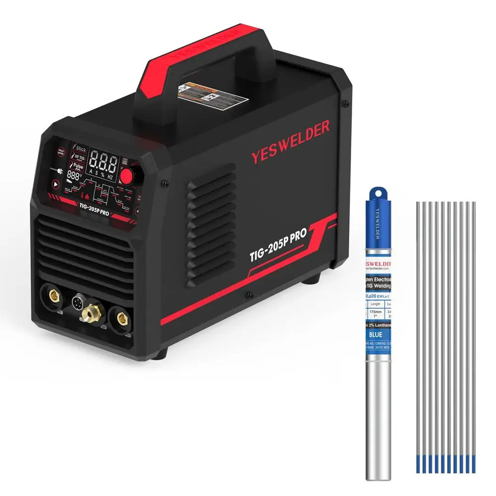 Portable TIG Welder 200A LED Display Stick/DC Pulsed Blue Lanthanated Electrode 10pk 3/32