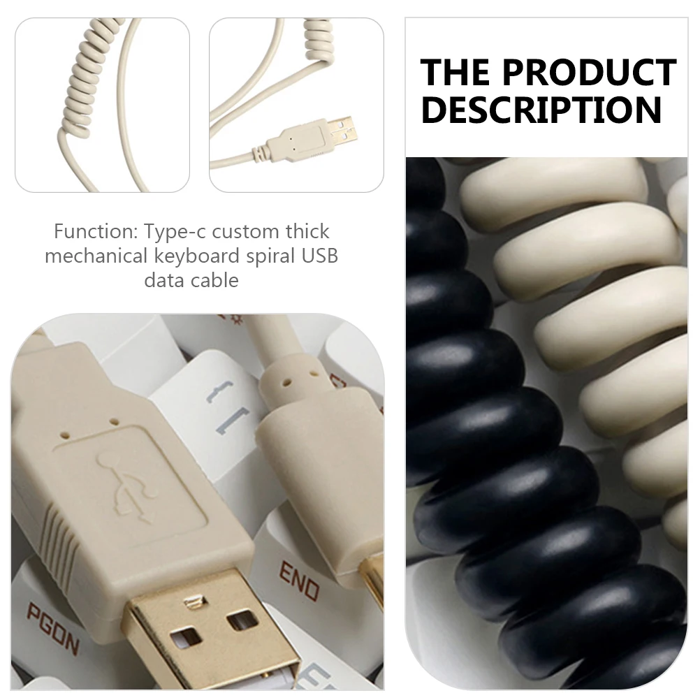 

1Pcs Flexible Coil Spring Cable for Type-C Mechanical Keyboard USB Data Cord Sturdy Reusable Coiling Keyboard Wire