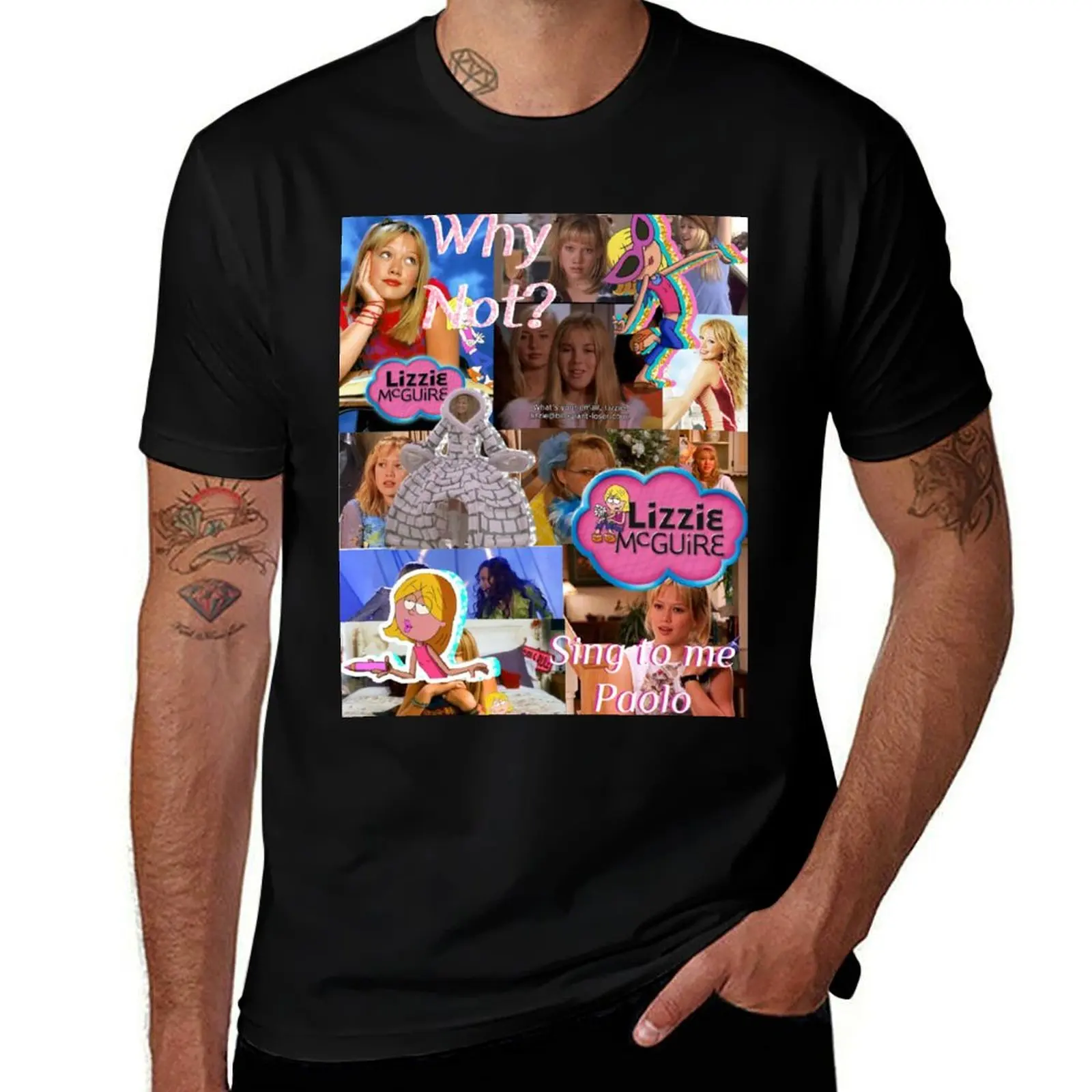 

Футболка с коллажем Lizzie McGuire, футболка большого размера, подарки для парня, таможенный дизайн, собственная компрессионная рубашка для мужчин