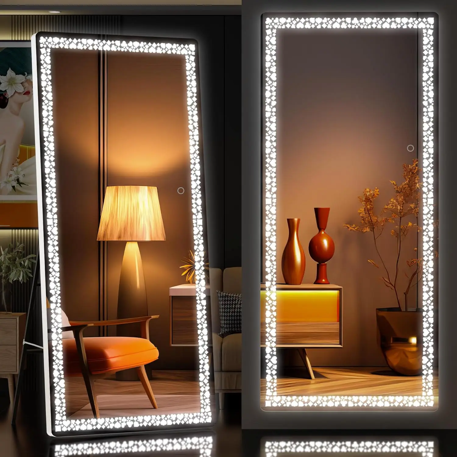 

62" x 21" LED Full Length Mirror, LED Full Length Mirror, Wall Mounted Mirror Dimming and 3 Color Modes