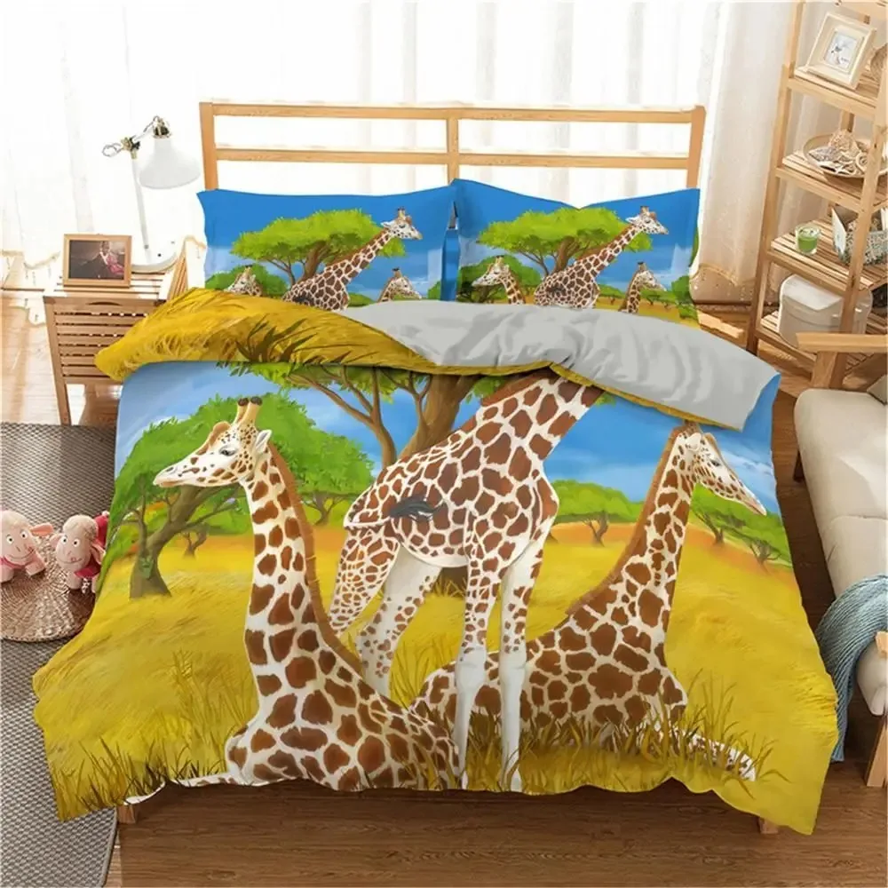 

Giraffe cartoon cute kids duvet cover bedding set pillow cover boy girl home comfort bedroom decor full size