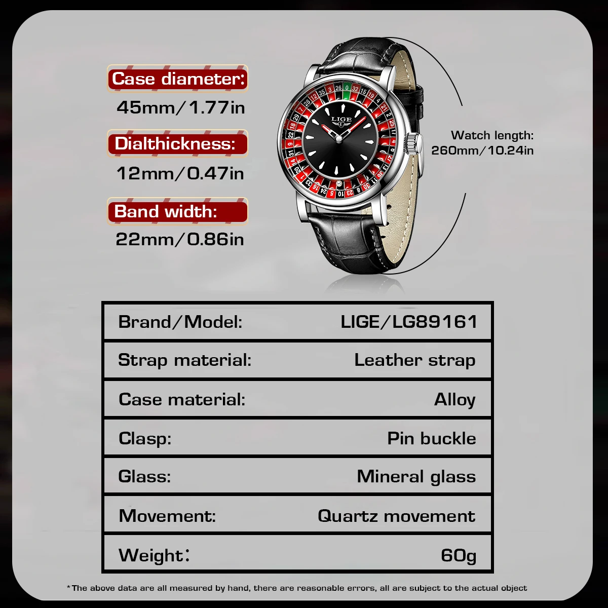 LIGE ساعة كوارتز للرجال موضة فاخرة إبداعية لعبة الروليت تصميم الطلب جلدية عادية الحياة مقاوم للماء ساعات للرجال هدايا + صندوق