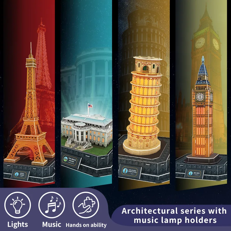 

Коллекция 3D-пазлов Эйфелева башня Биг Бен Наклонная башня Пизы Белый дом — наборы моделей мировой архитектуры для взрослых