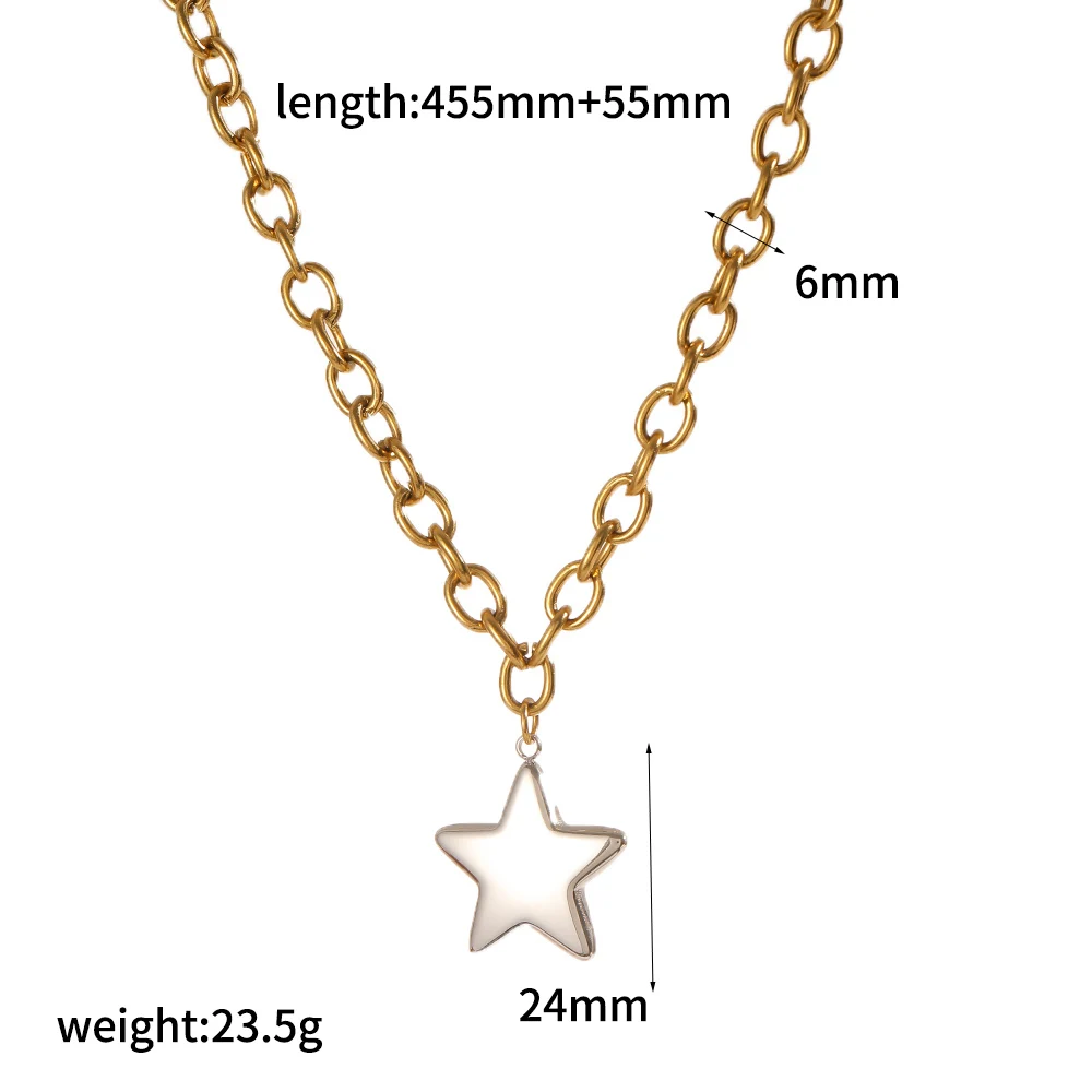 Schlichtes, klassisches, 18 Karat vergoldetes Edelstahl-Armband mit fünfzackigem Sternanhänger, wasserdichter Schmuck für Damen, Geschenk. – Detail 8