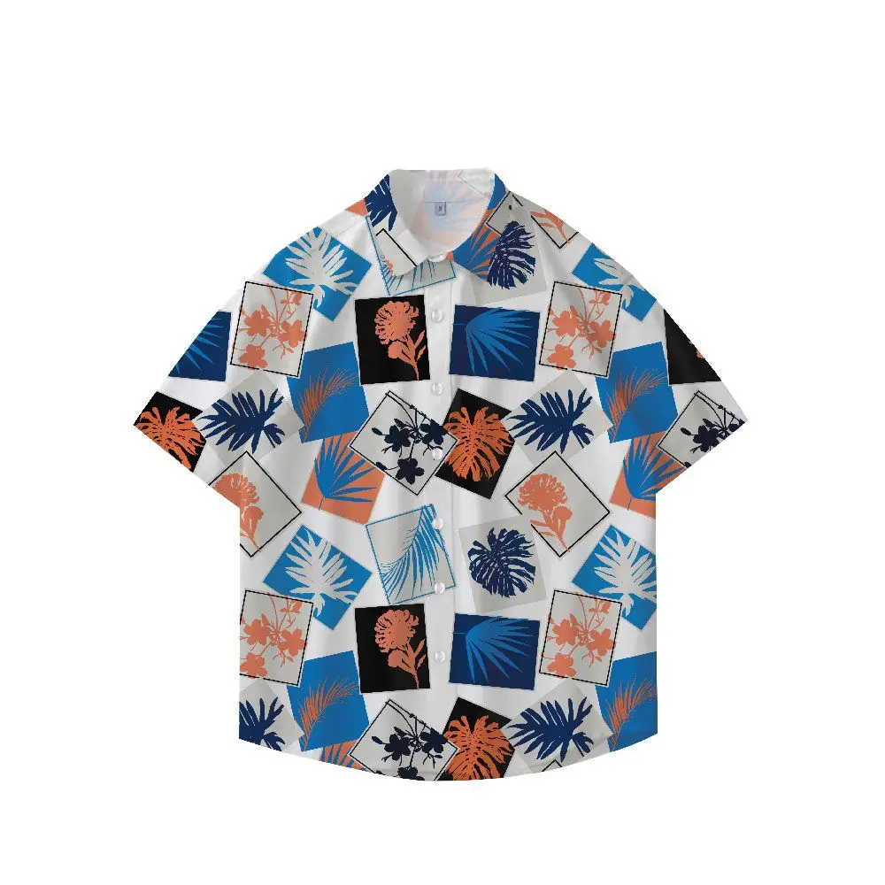 Retro Southeast Asia Vacation Travel Ice Silk Shirt Loose Short Sleeve Men's Fashionable Versatile Design Summer Beachwear