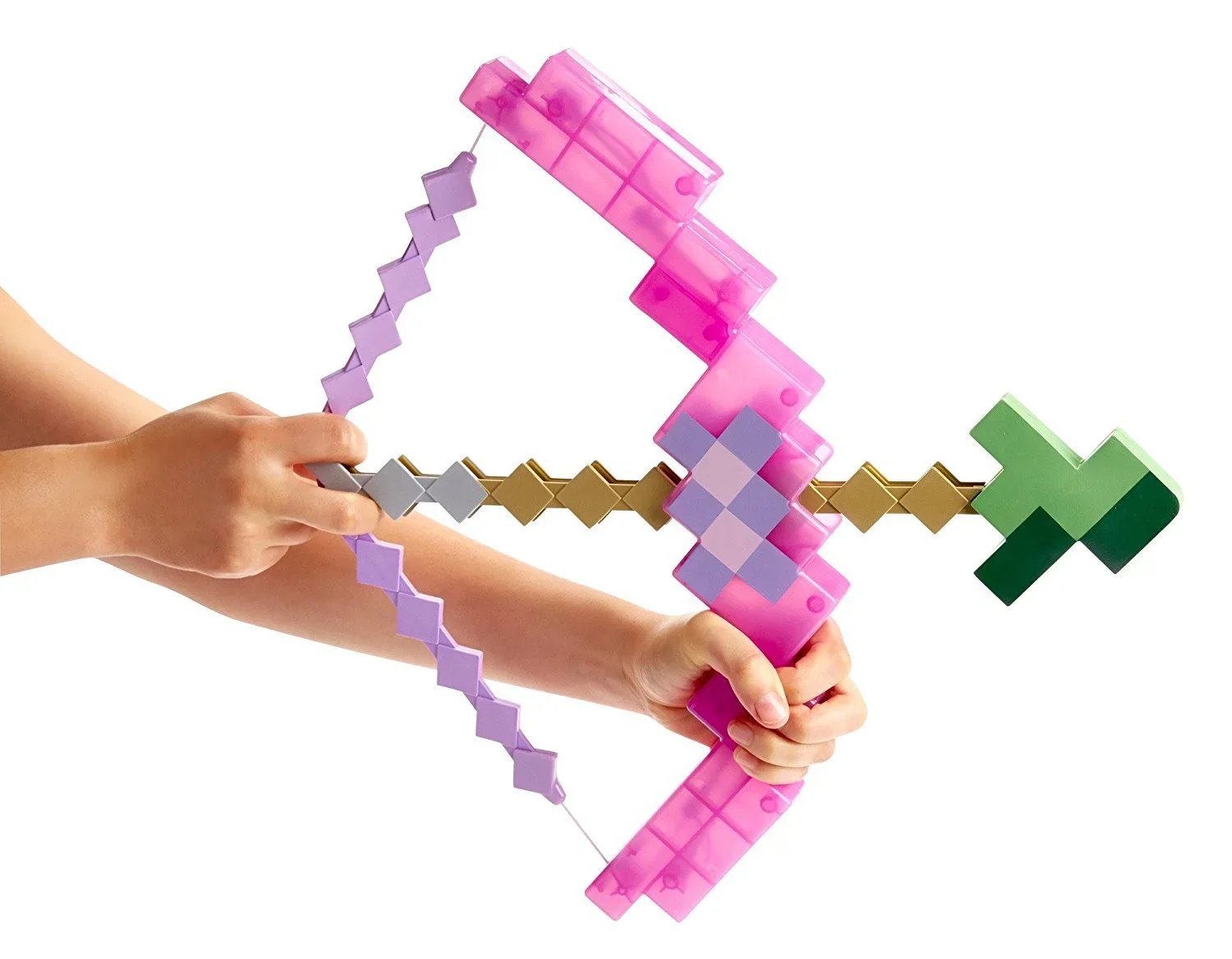 Minecraft nuevo juguete púrpura encantado arco y flecha diamante espada borrador 2 en 1 conjunto con catapulta amor regalo de cumpleaños