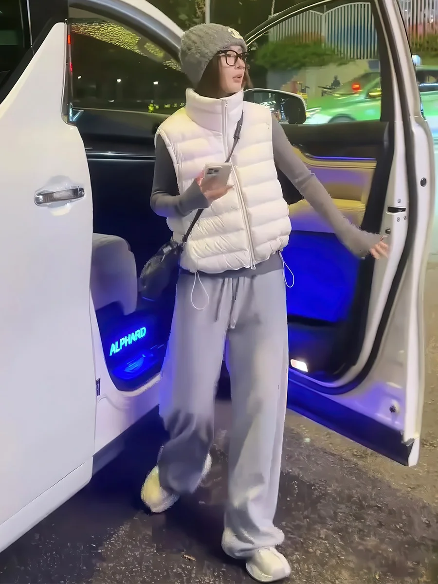 

Легкий укороченный белый пуховый жилет для женщин, осенне-зимний, с воротником-стойкой, теплый, универсальный, стройнящий, верхняя одежда