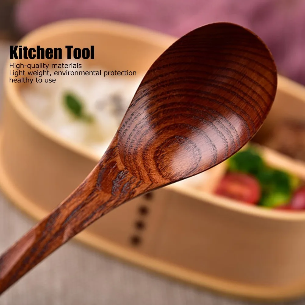 5Pcs Solid Wood Soup Spoons Without Rough Edges Long Flat Handle Kitchen Utensils Practical Polished Surface Long Handle Spoons