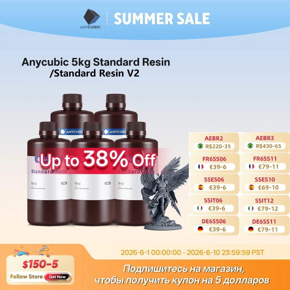 

ANYCUBIC 5KG/10KG 405nm UV Standard Resin/ Standard V2 Resin For 3D Printer Photon Mono 4 3D Printing Resin UV Sensitive Resin