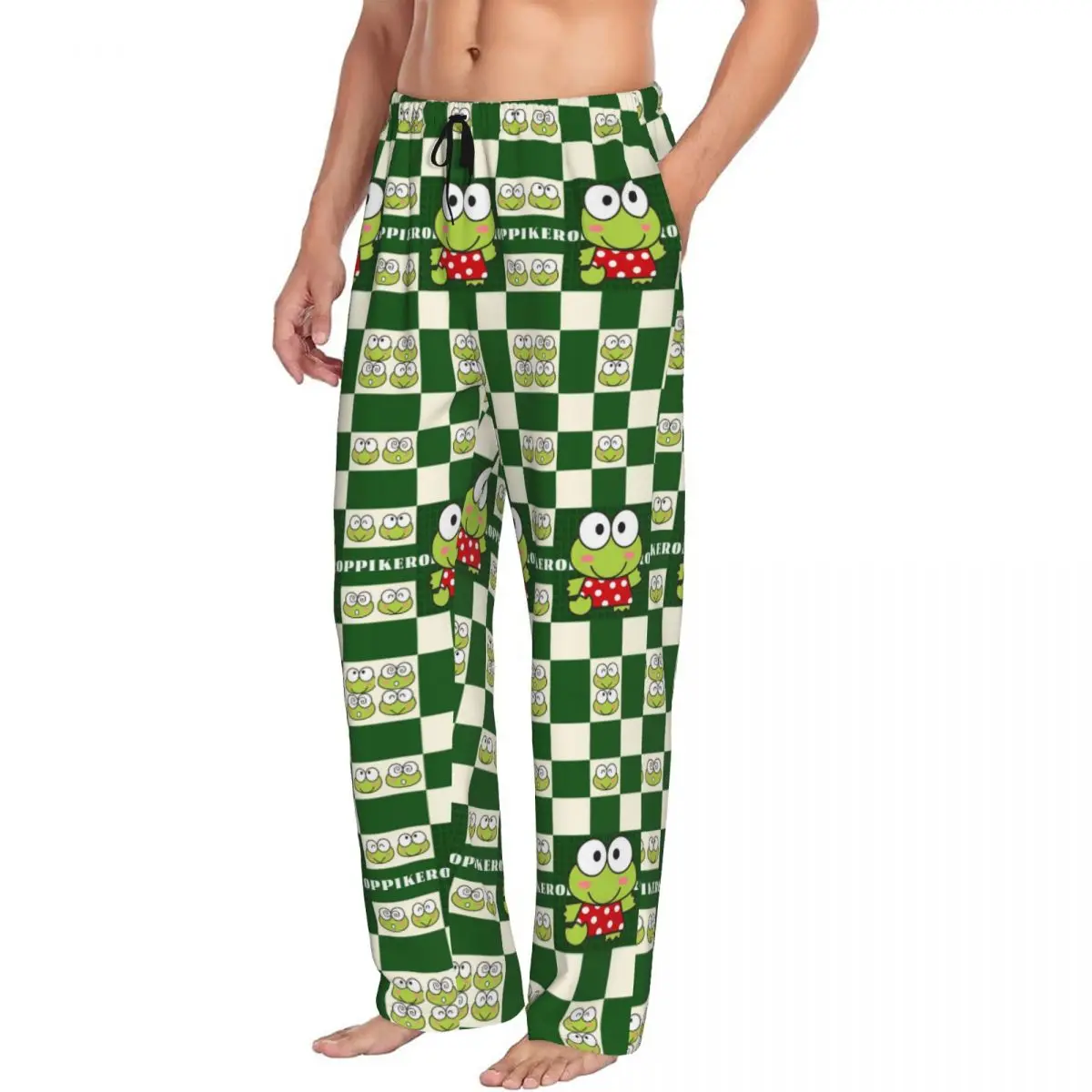 Pantalones de pijama Keroppi personalizados para hombre, ropa de dormir bonita de dibujos animados, pantalones para dormir elásticos con bolsillos