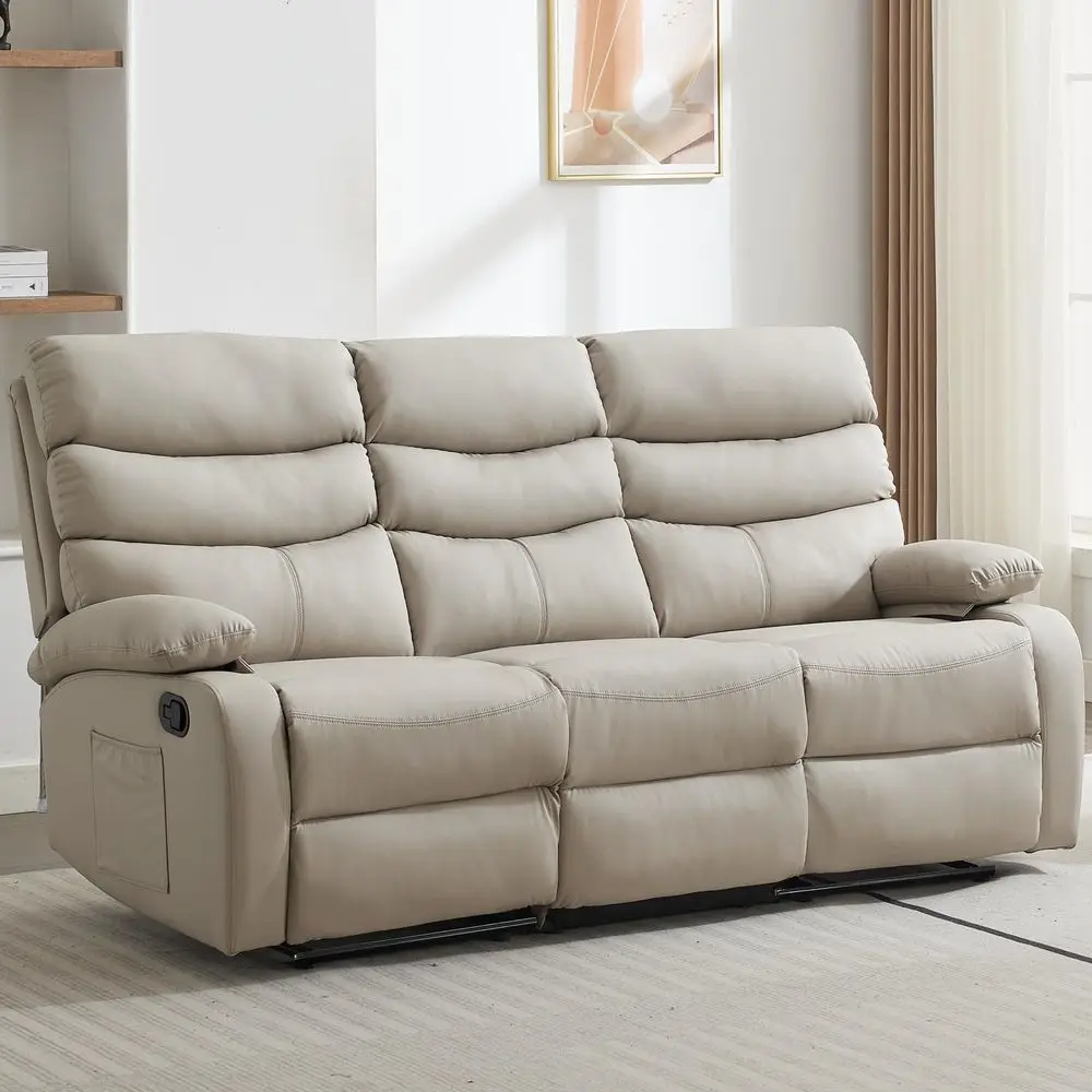 

Seater Recliner Sofa Set, AntiScratch Reclining Loveseat Sofa amp Couch for Living Room, RV, Home Theater ApartmentBeige, 3 Sea
