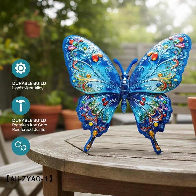【O】1/4Pcs Outdoor Sculpture Vibrant Metal Butterfly Wall Art Decor With Tool-Free Hook For Garden Yard Patio And Fence