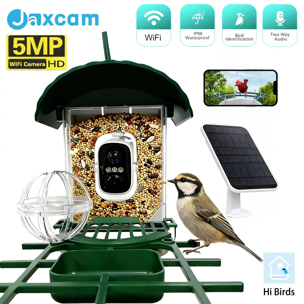 

5MP HD Bird Feeder Camera Bird Video Capture WiFi Solar Powered Camera Battery with Solar Panel Instant Alerts Birdwatching