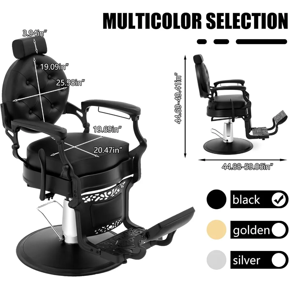 كرسي حلاق عتيق لصالون الحلاقة كرسي صالون هيدروليكي للاستلقاء لجميع الأغراض مع مسند للرأس وارتفاع قاعدة شديدة التحمل #3