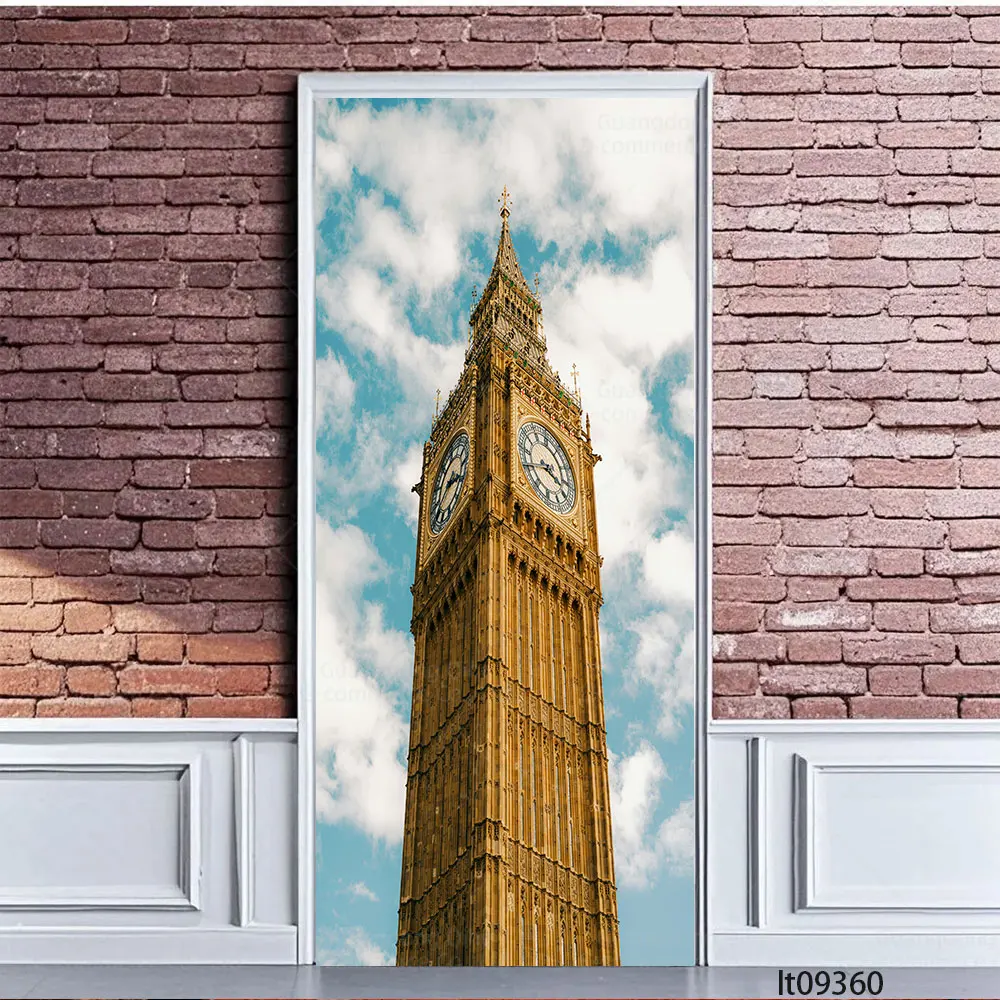 3D Architectural Door Sticker Self Adhesive Removable Chinese Style Gothic Architecture Stick Decal