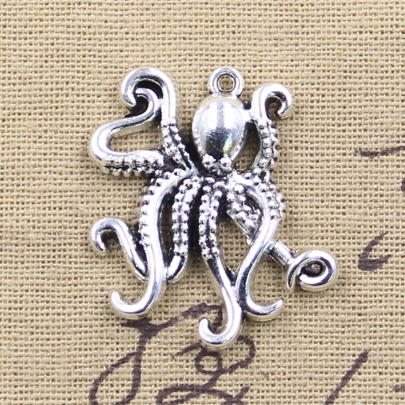 6 sztuk Charms Octopus oceany Squid 34x29mm Antique srebrny kolor wisiorki DIY rzemiosło dokonywanie ustalenia Handmade tybetański biżuteria