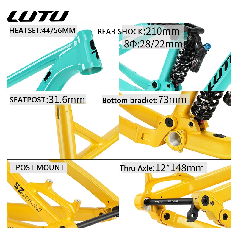 MTB Enduro Bicycle Full Suspension Frame, lega di alluminio, Soft Trail, 4 collegamenti, AM, Boost 12x148mm, 29ER 27.5ER