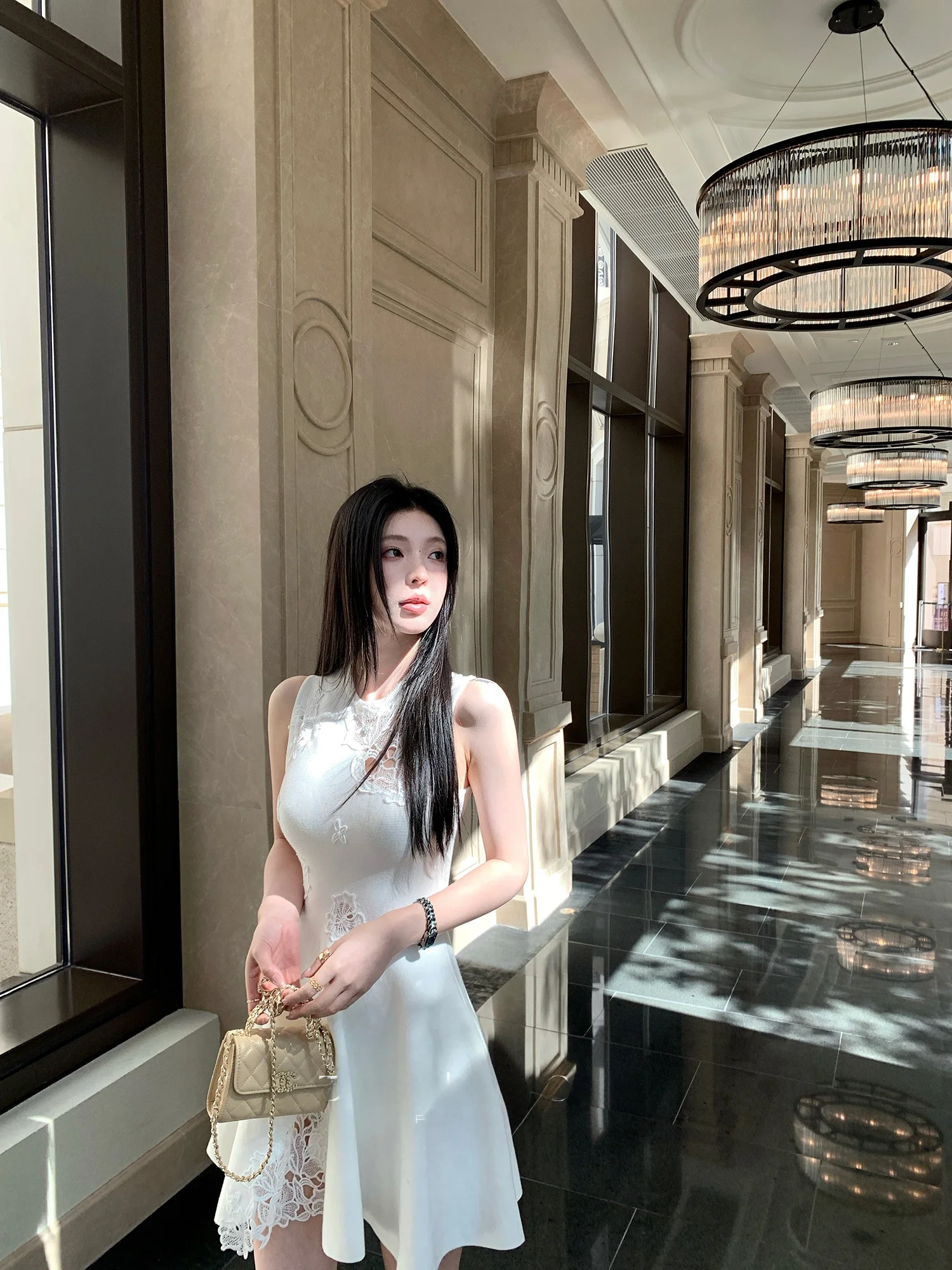 

Элегантное вышитое ажурное платье-миди А-силуэта для женщин, с изысканной отделкой, белое, стройнящее, во французском стиле