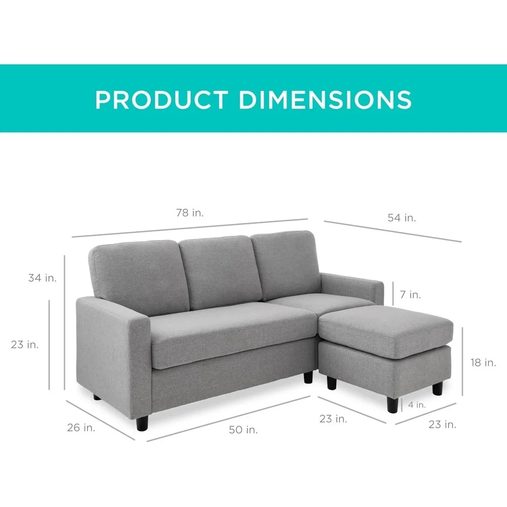 Upholstered Sectional Sofa for Home, Apartment, Dorm, Bonus Room, Compact Spaces w/Chaise Lounge