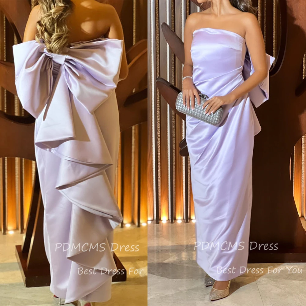 

Chic Light Purple Mermaid Evening Dresses StraplessBow Back Ruffles Elegant Prom Gowns Long Wedding Party Dress Saudi Arabia