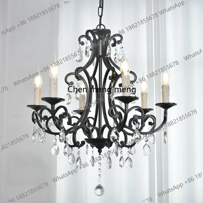 French black crystal chandelier American retro living room bedroom lamp bed and breakfast restaurant candle lamp