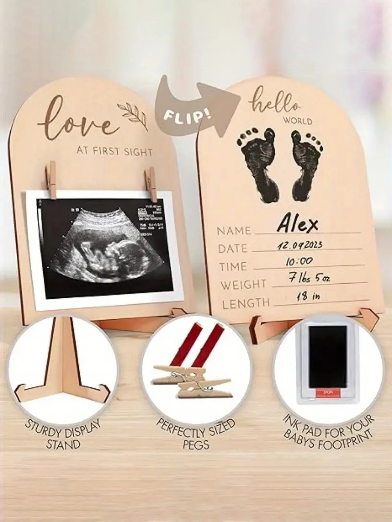 1set wooden ultrasonic photo frame for expectant mothers to announce pregnancy or baby birth ornament