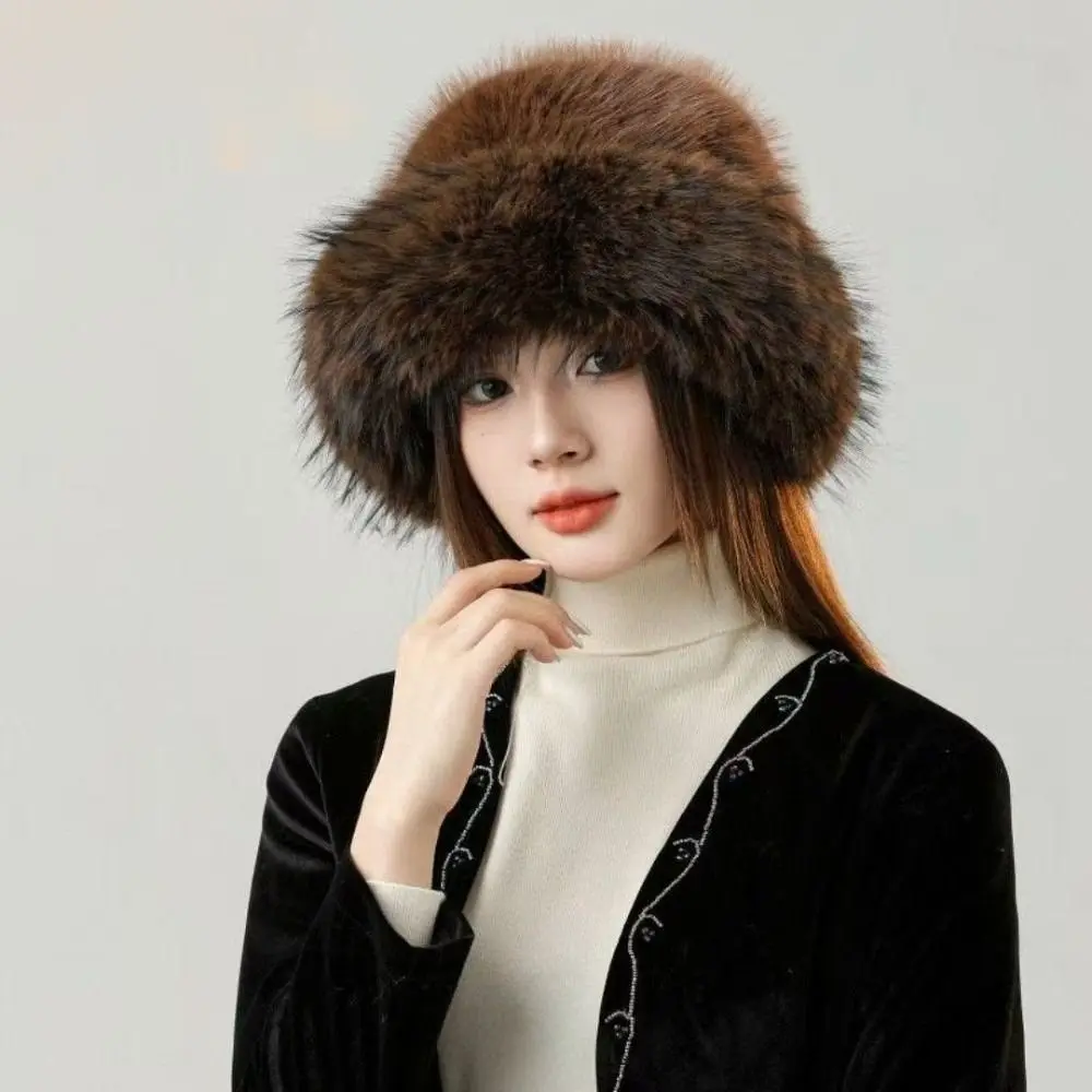 Neue flauschige Pelz-Wintermütze, verdickter Eimerhut, kalter, winddichter Fischerhut für Frauen und Mädchen
