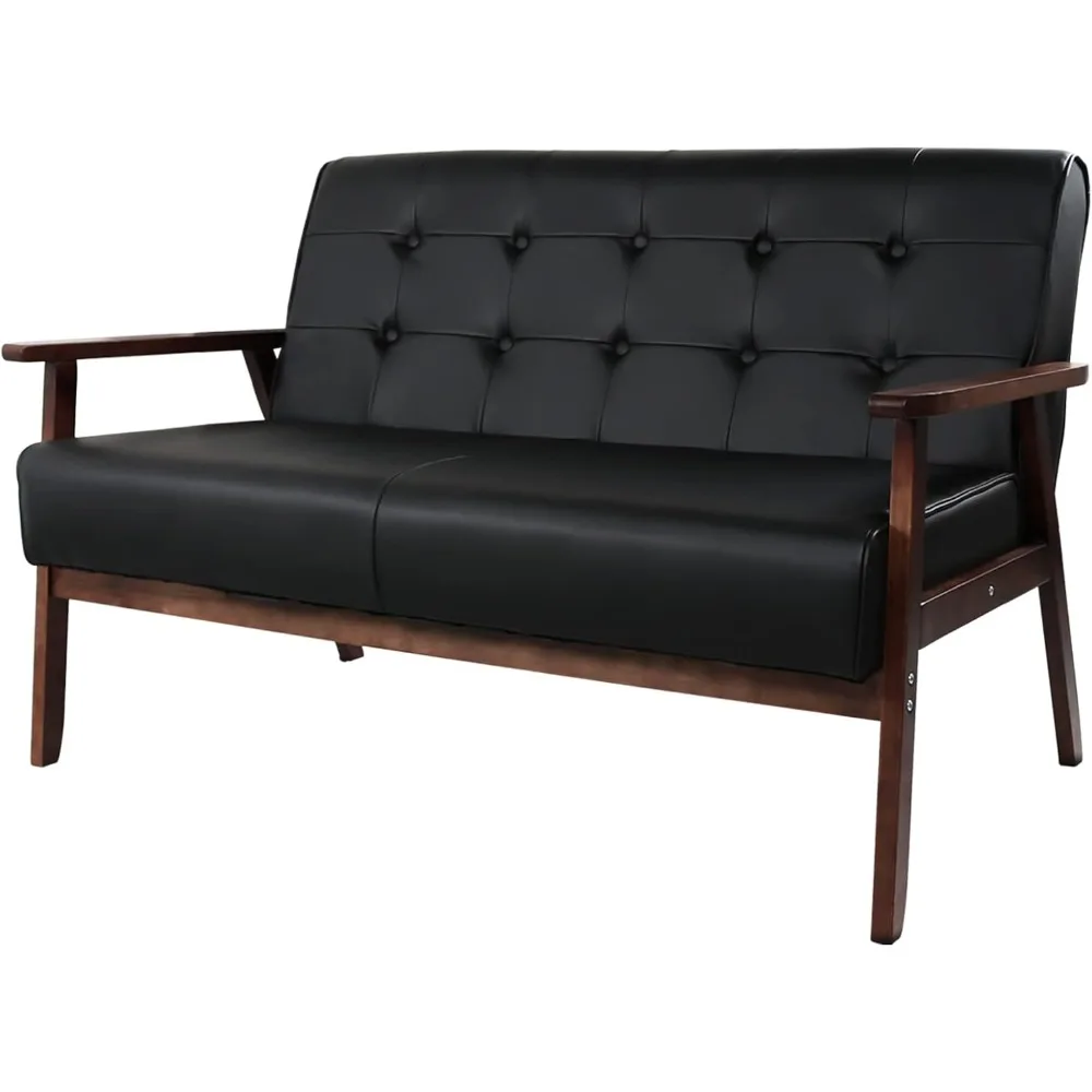 Sofá moderno de cuero de madera de 2 plazas, sofá de dos plazas minimalista elegante, sofá de dos plazas resistente y duradero, muebles de oficina para el hogar
