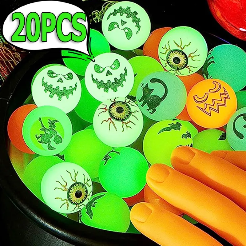 20/1PCS Bouncy Toys Rubber Jumping Elastic Ball Halloween Party Supplies Children Favors Game Rewards Gifts Glow in The Dark