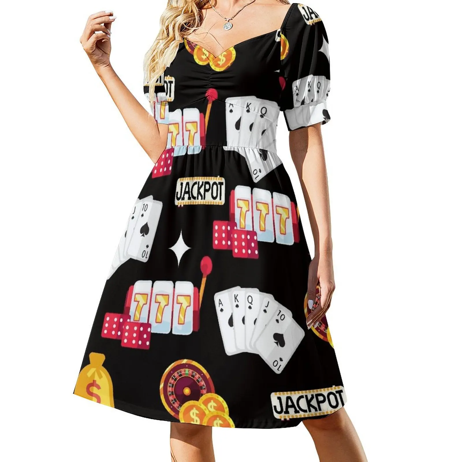 Casino Gambling Poker Slot Pattern Short-Sleeved Dress african dresses for woman dresses for womens 2025 dresses for women 2025