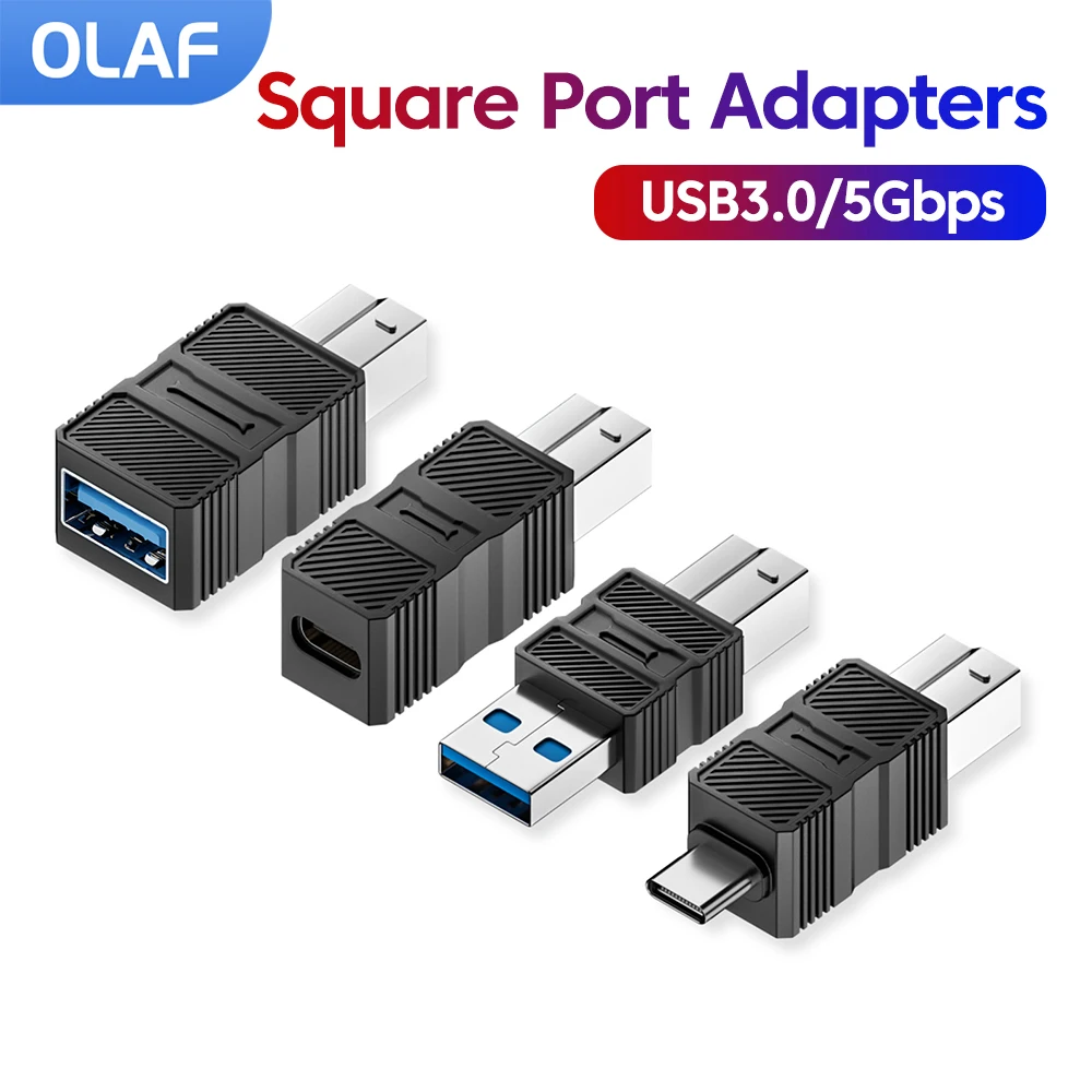 USB-B3.0 Printer Adapter Type-C to B Square Port Converter Connection Hard Disk Enclosure Copier Transfer Adapter For Printer PC