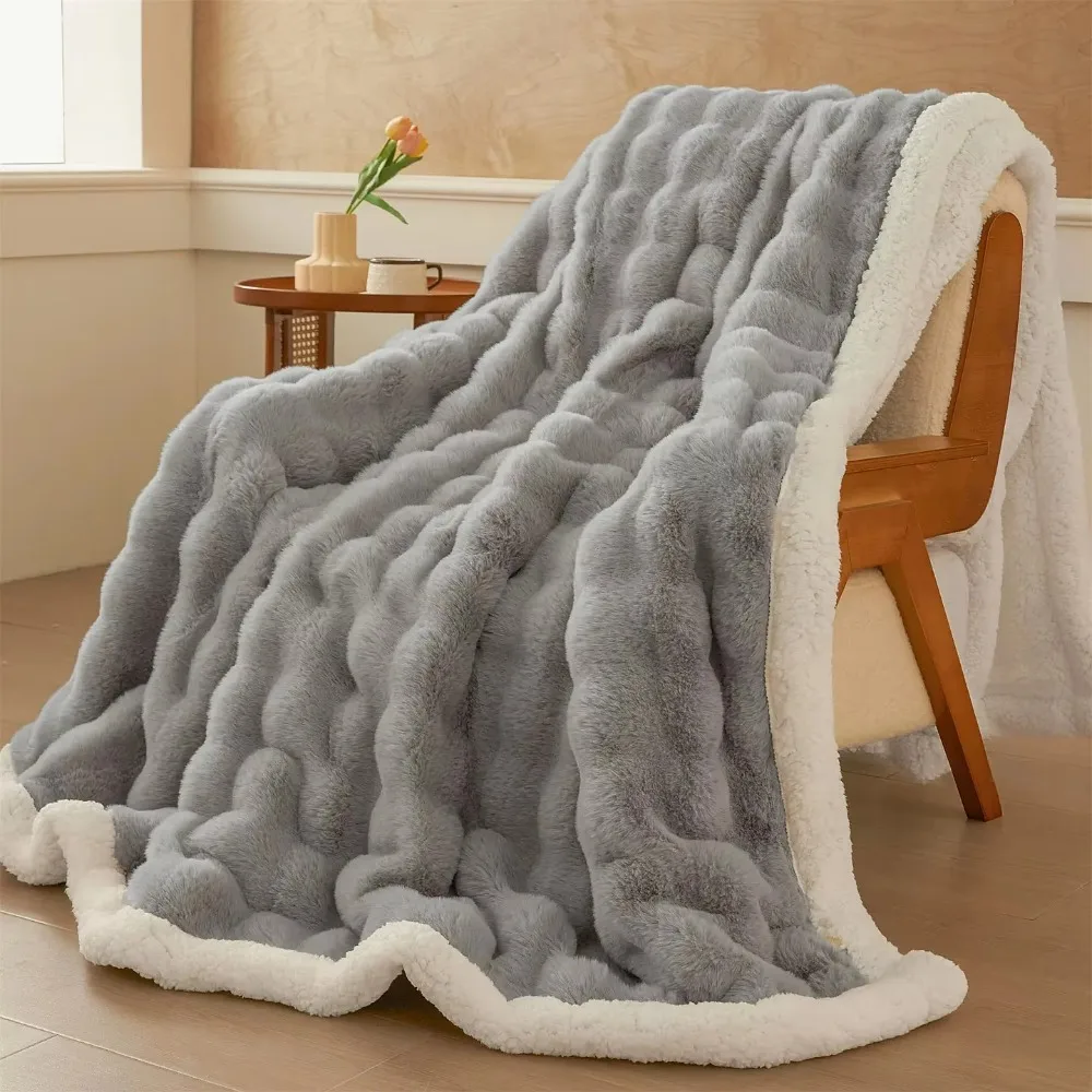 High Quality Double-Layer Faux Fur Blanket Thick Soft Sherpa Fleece Sofa Throw Fluffy Warm Plush Bed Blanket for Autumn Winter