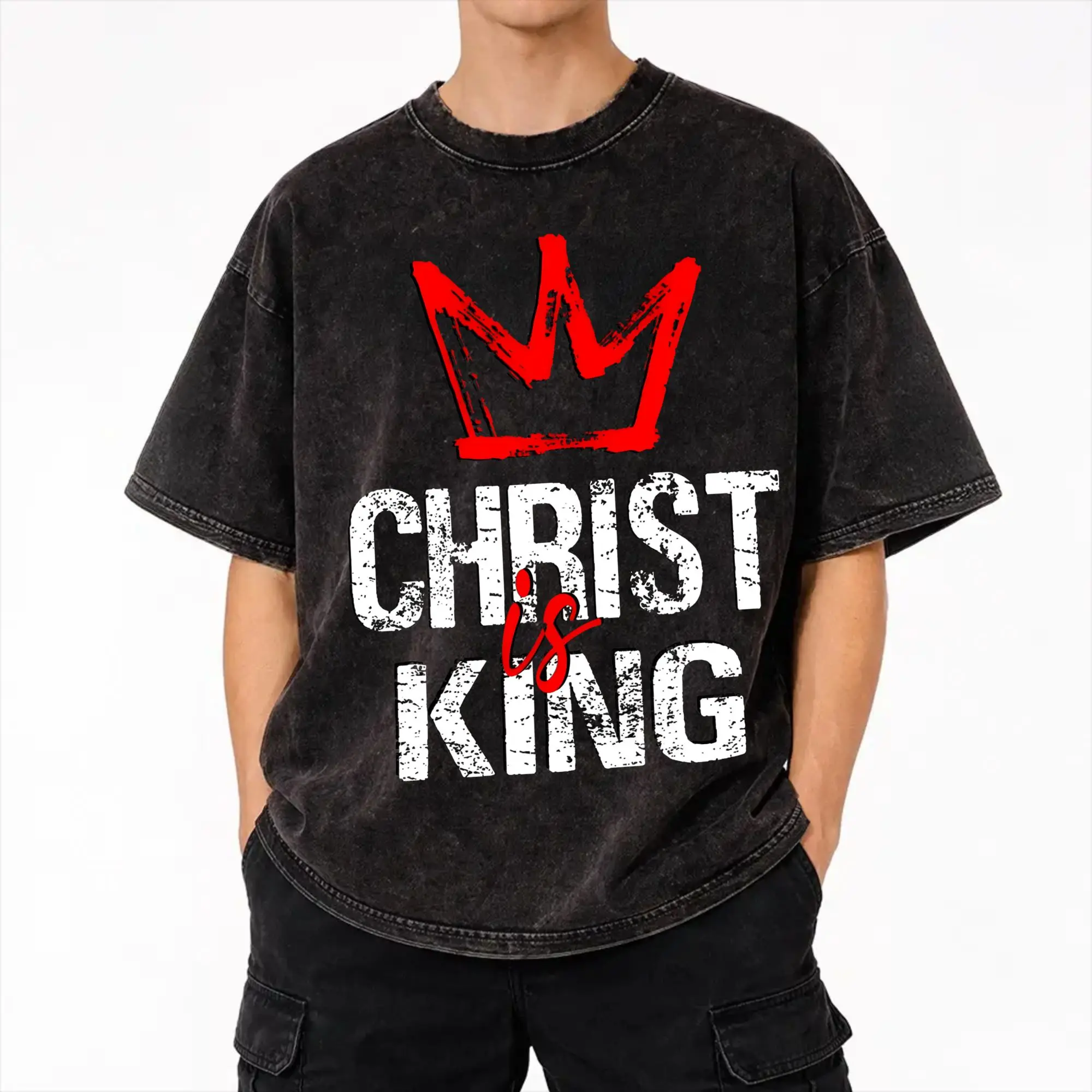 Jesus Is King Christian T Shirt Hip Hop Washed 100% Cotton Street T-Shirt  Vintage Men Women Streetwear Summer Tee Shirt