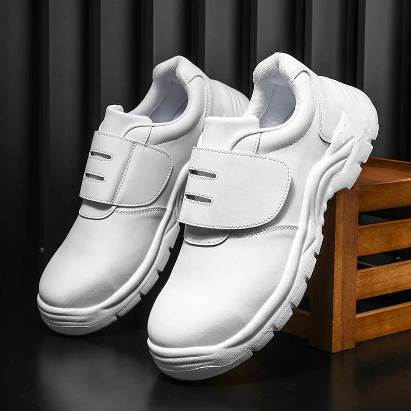 

Мужская мода, стальные носки, рабочая защитная обувь, защитные ботинки из мягкой кожи, черные, белые рабочие безопасные кроссовки, защитная обувь