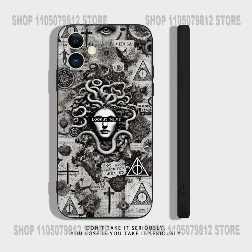 Medusa mitologia grega olhar comigo capa de telefone para iphone 17 16,15,14,13,12,11, pro,xs, max,xr,plus, mini silicone preto à prova de choque
