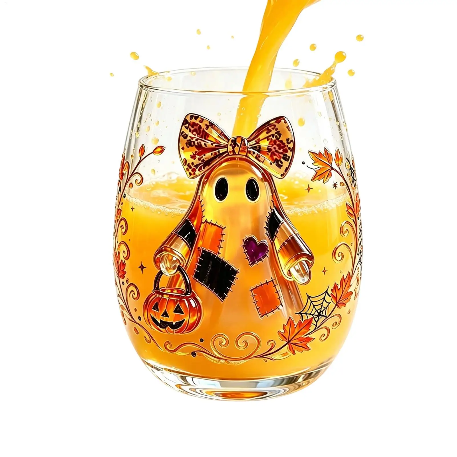 Ghost Pumpkin Glass Egg-Shaped Drinking Vessel Autumn Themed Glass Cup Red Wine, Cocktails, Juices, Sparkling Water Cup 400ml