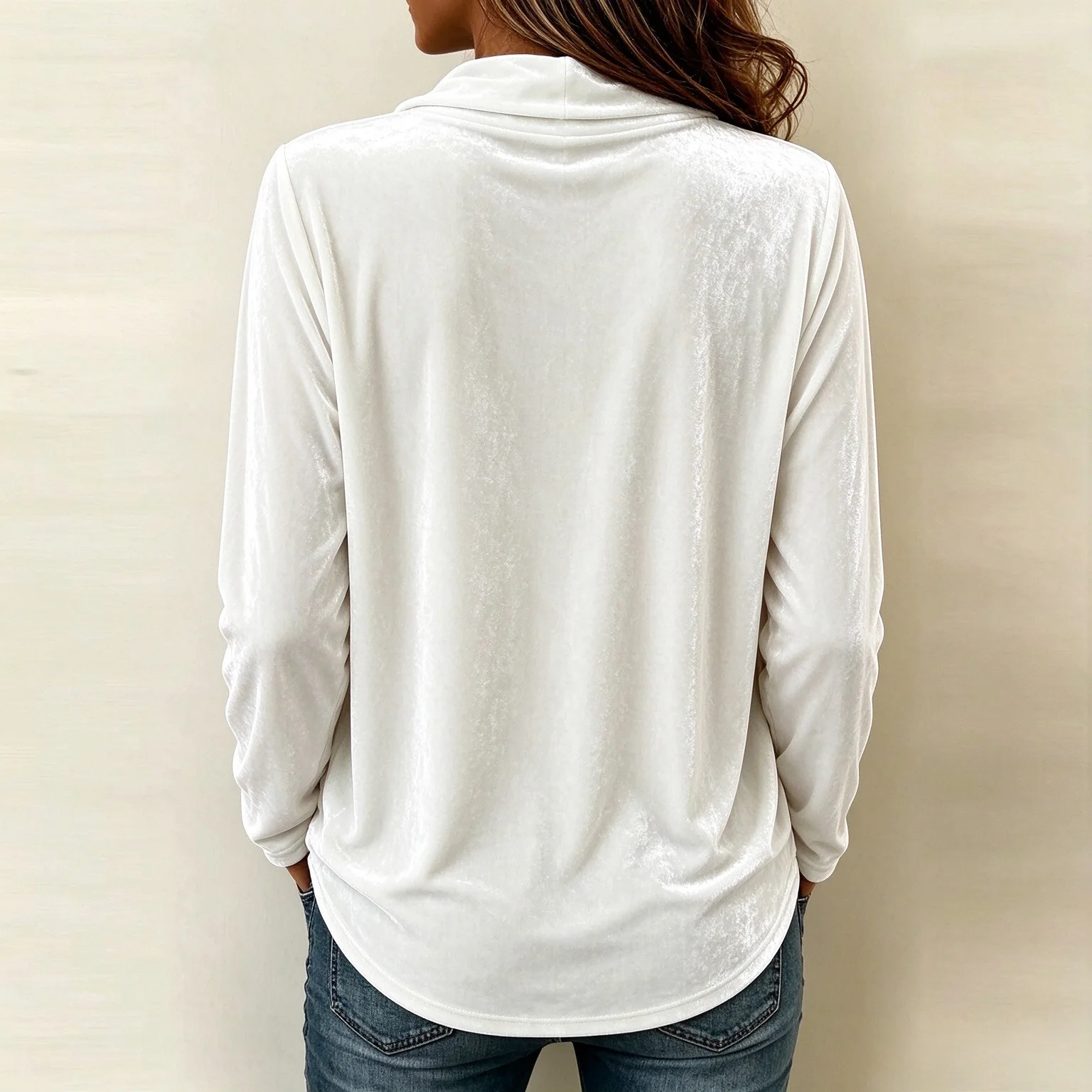 Women Autumn Velvet Top Peter Pan Collar V Neck Long Sleeve Blouse Sexy Loose Pullover Elegant Fall Velour Shirt Daily  Wear