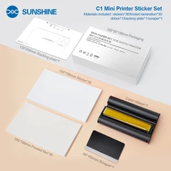 SUNSHINE C1 Mini Mobile Phone Color Film DIY Printer Sticker Set,Sticker*36,Frosted Coating*36,Pad*1,Scraper*1,Ribbon*1