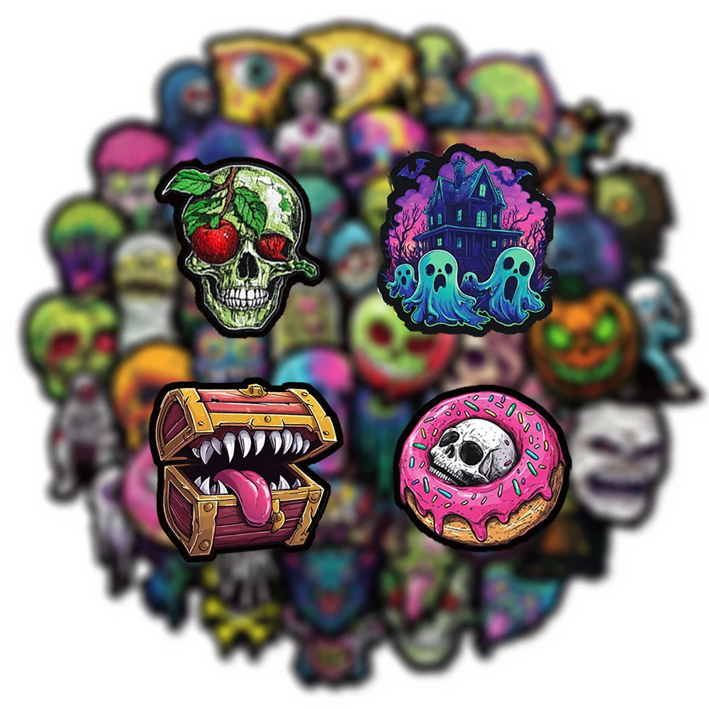 

10/30/50pcs Cartoon Gothic Skull Zombie Stickers Waterproof DIY Skateboard Car Notebook Phone Cool Halloween Decals Decoration