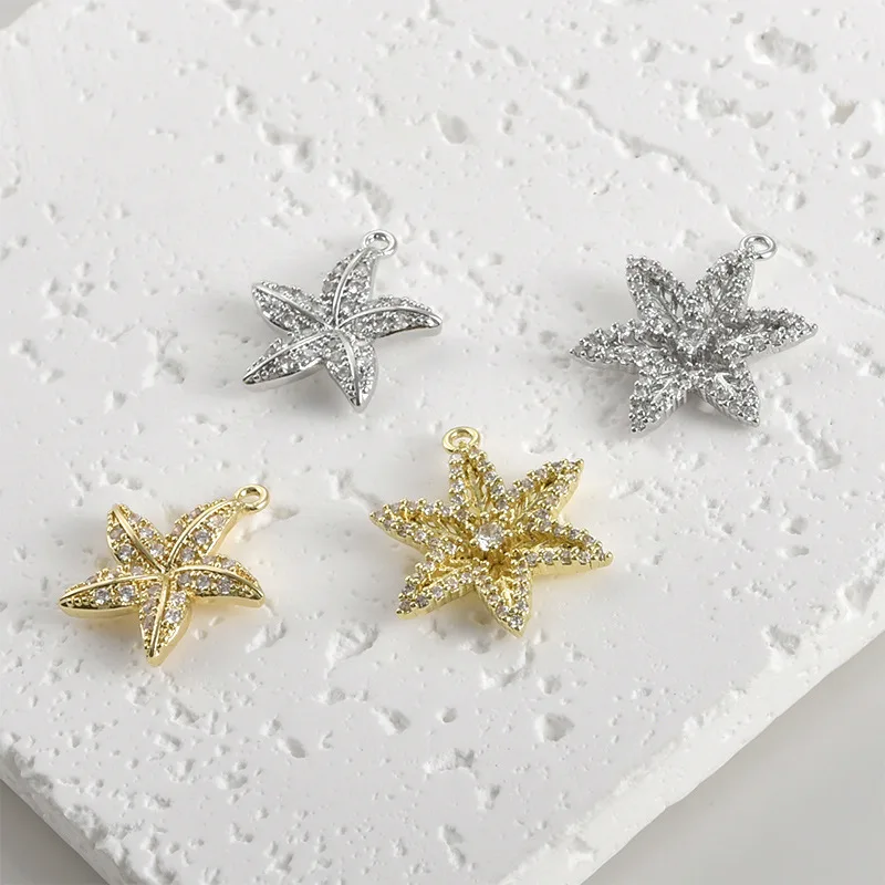 14k Gold Color Temperament Full of Diamonds Starfish Flower Pendant DIY Handmade Bracelet Necklace Earrings Accessories