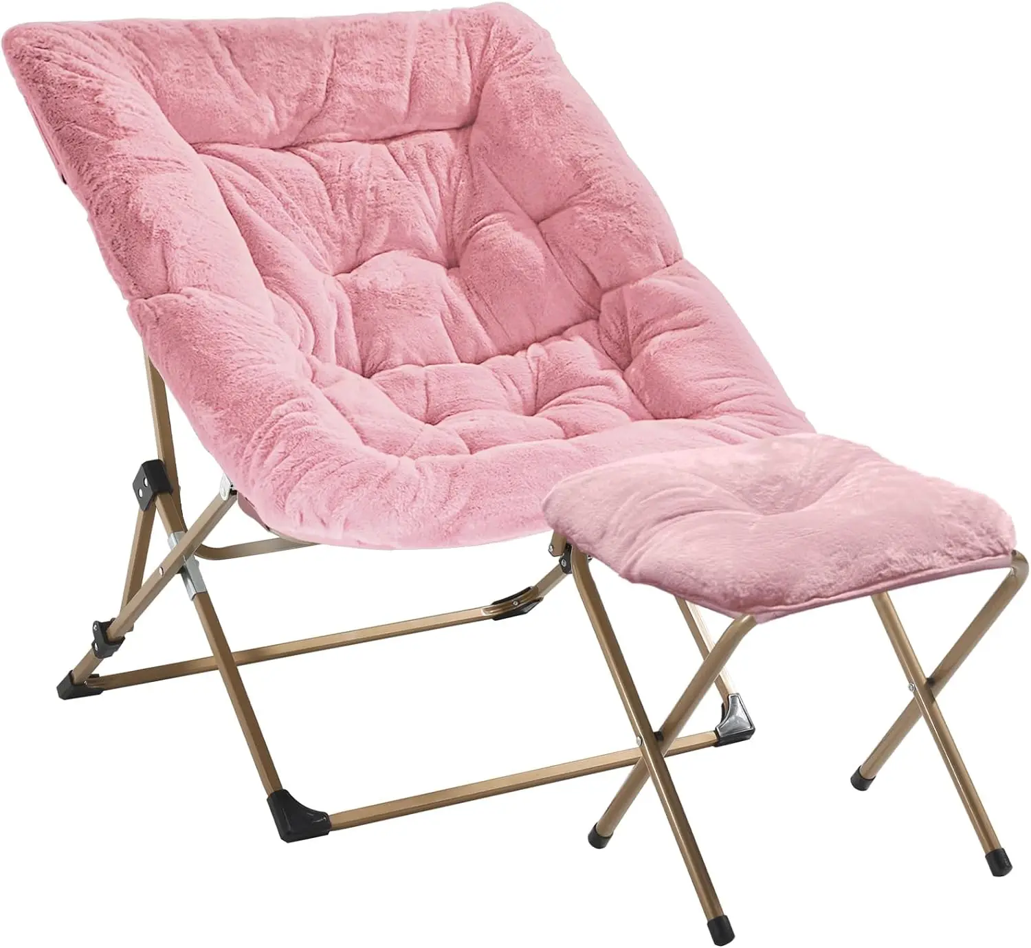 Folding Faux Fur Lounge Chair for Bedroom and Living Room, Flexible Seating for Kids Teens Adults, X-Large (Ottoman-Pink)