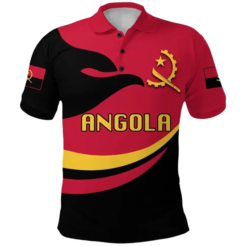 The Republic-of Angola IndependenceDay 3D Printing Polo Shirt Angola Coat Of Arms Flag Graphic Polo T Shirt For Men Polo Shirts