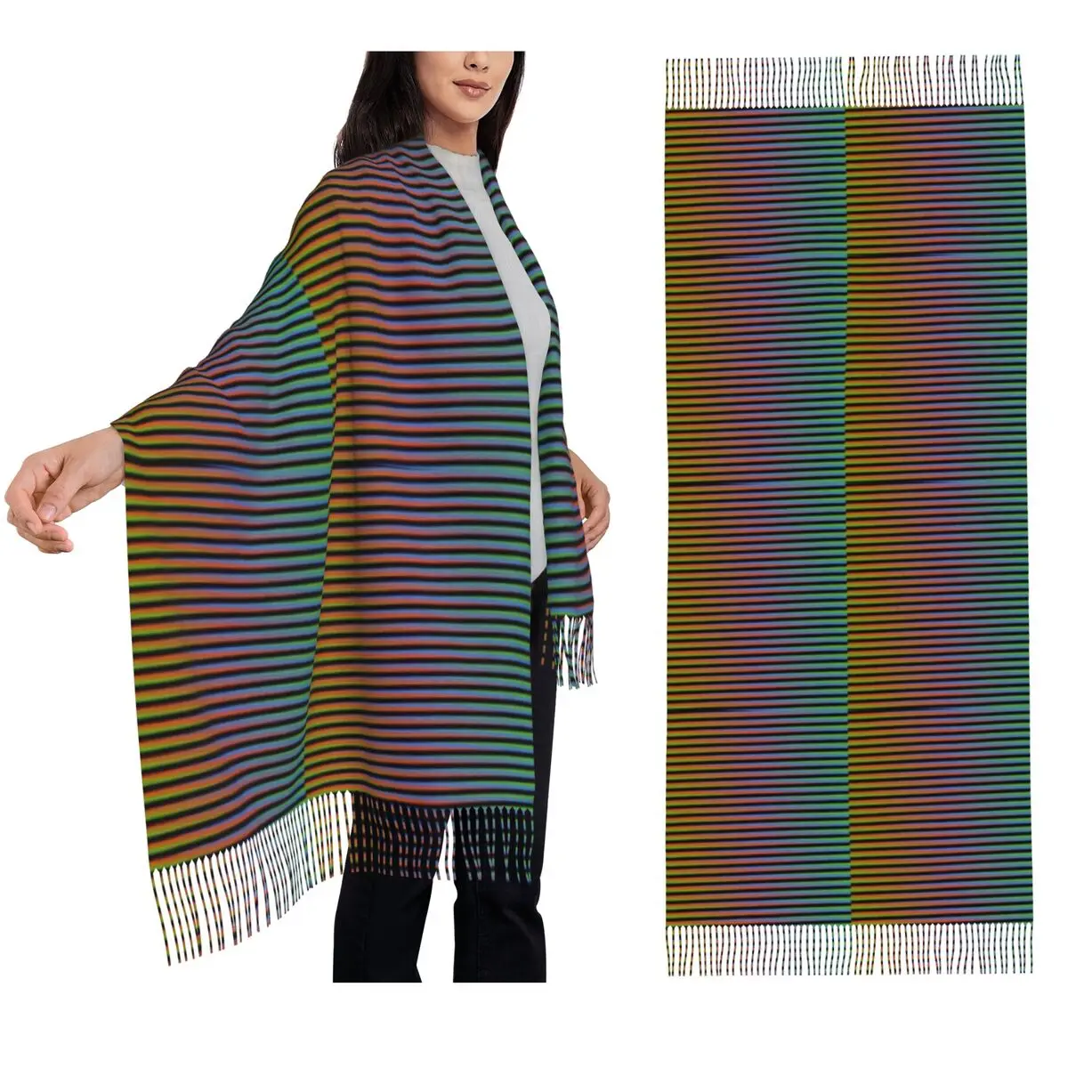 Carlos Cruz Diez Venezuela Scarf Tassel Scarves Women Soft Warm Shawls and Wraps Large Fall Winter Shawl Wrap