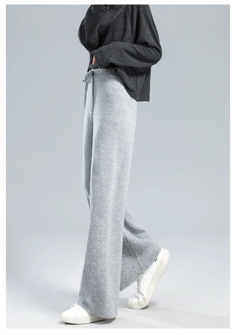 Temperament Cashmere Cloud Pants High Waist Drape Wide Leg Pants Women's White Casual Versatile Knitted Floor-mopping Trousers