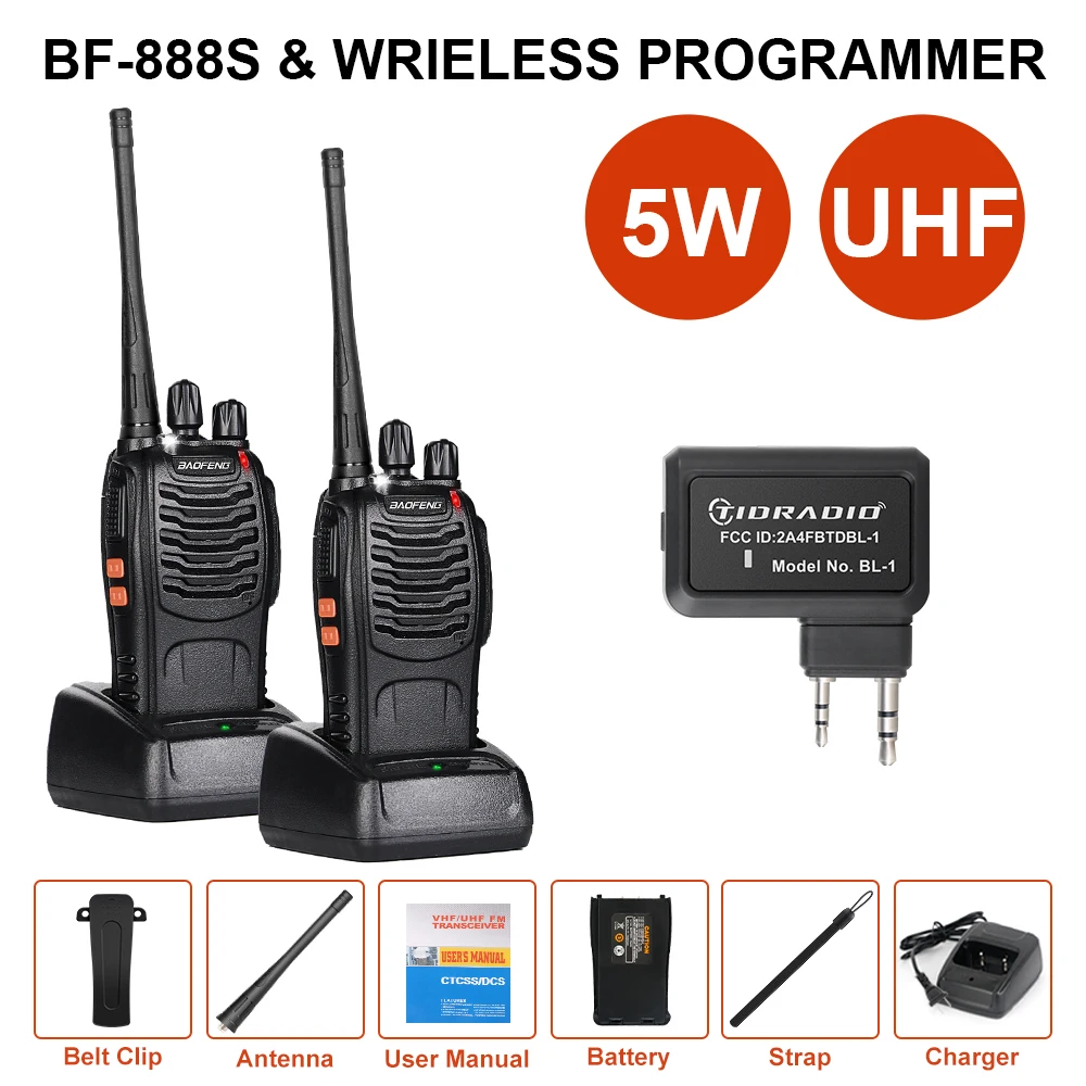 1/2 Uds Baofeng BF-888S y programador inalámbrico Walkie Talkie de largo alcance UHF 400-470MHz Ham Radio bidireccional Comunicador transceptor