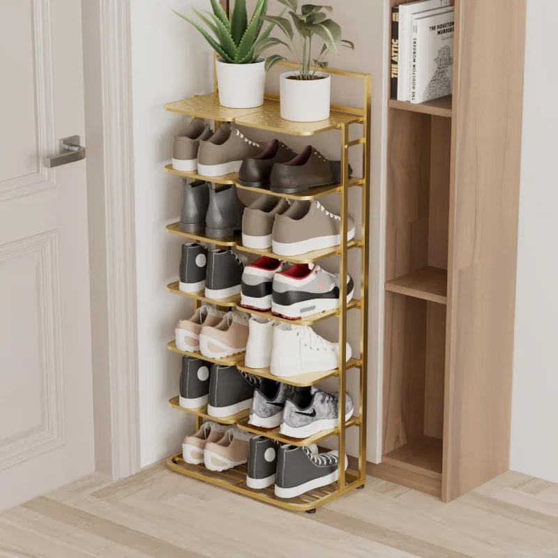 

Multifunctional Shoe Cabinet Economical Home Dormitory Multi-Layer Narrow Shoe Rack Door Simple Metal Storage Rack