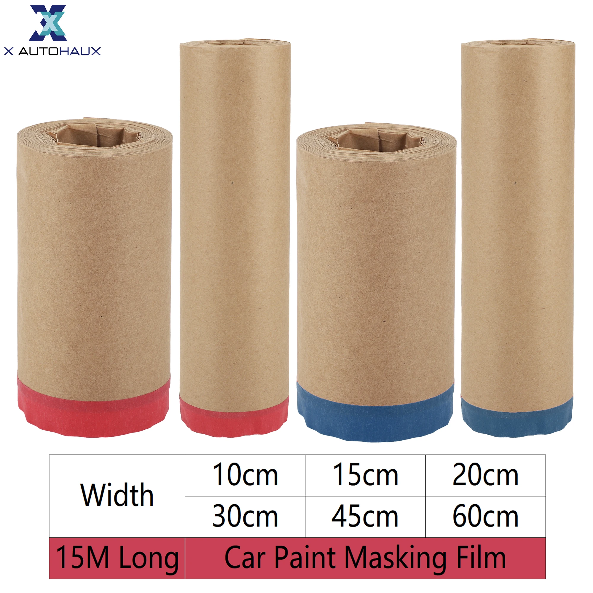 

X Autohaux 15M Long 10cm-60cm Width Car Paint Masking Film Protective film Plastic Pre-Taped Masking PE Film Paper Red Blue