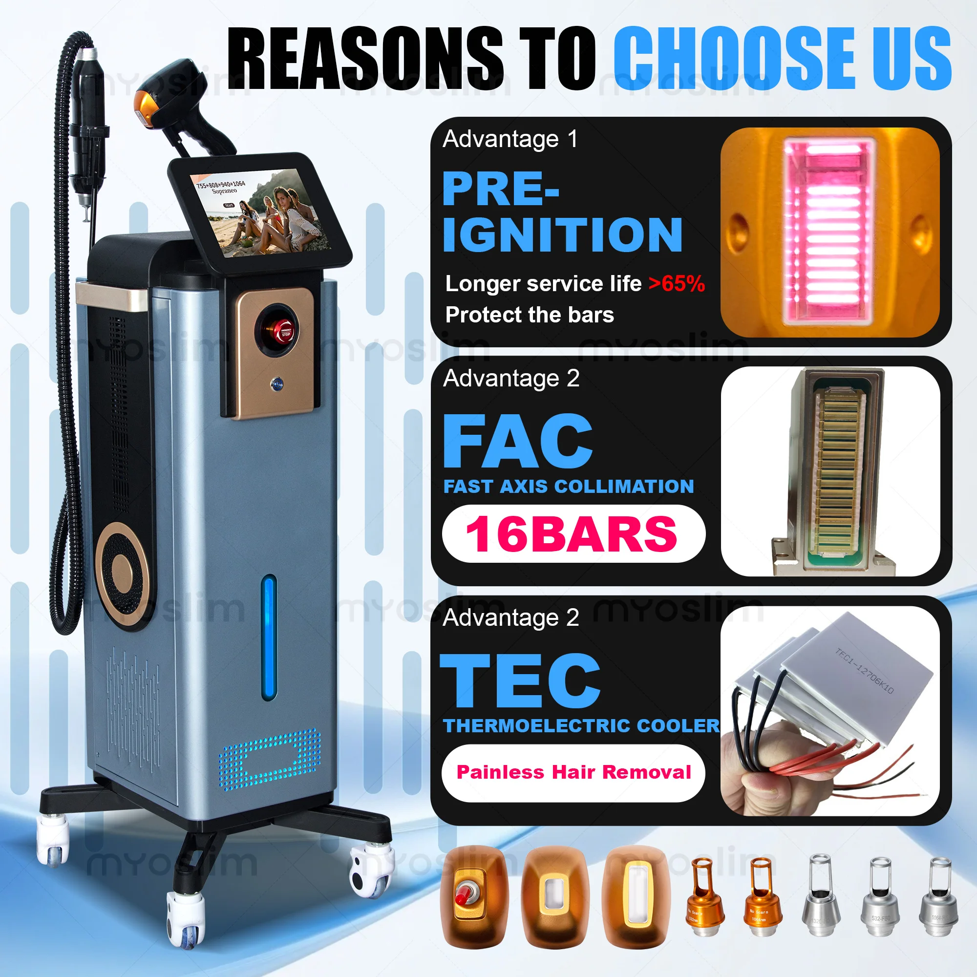 4 Wavelength Diode Hair Removal Pico Tattoo Removal Device 755nm FAC Collimation Ice Cooling Foldable Touch Screen