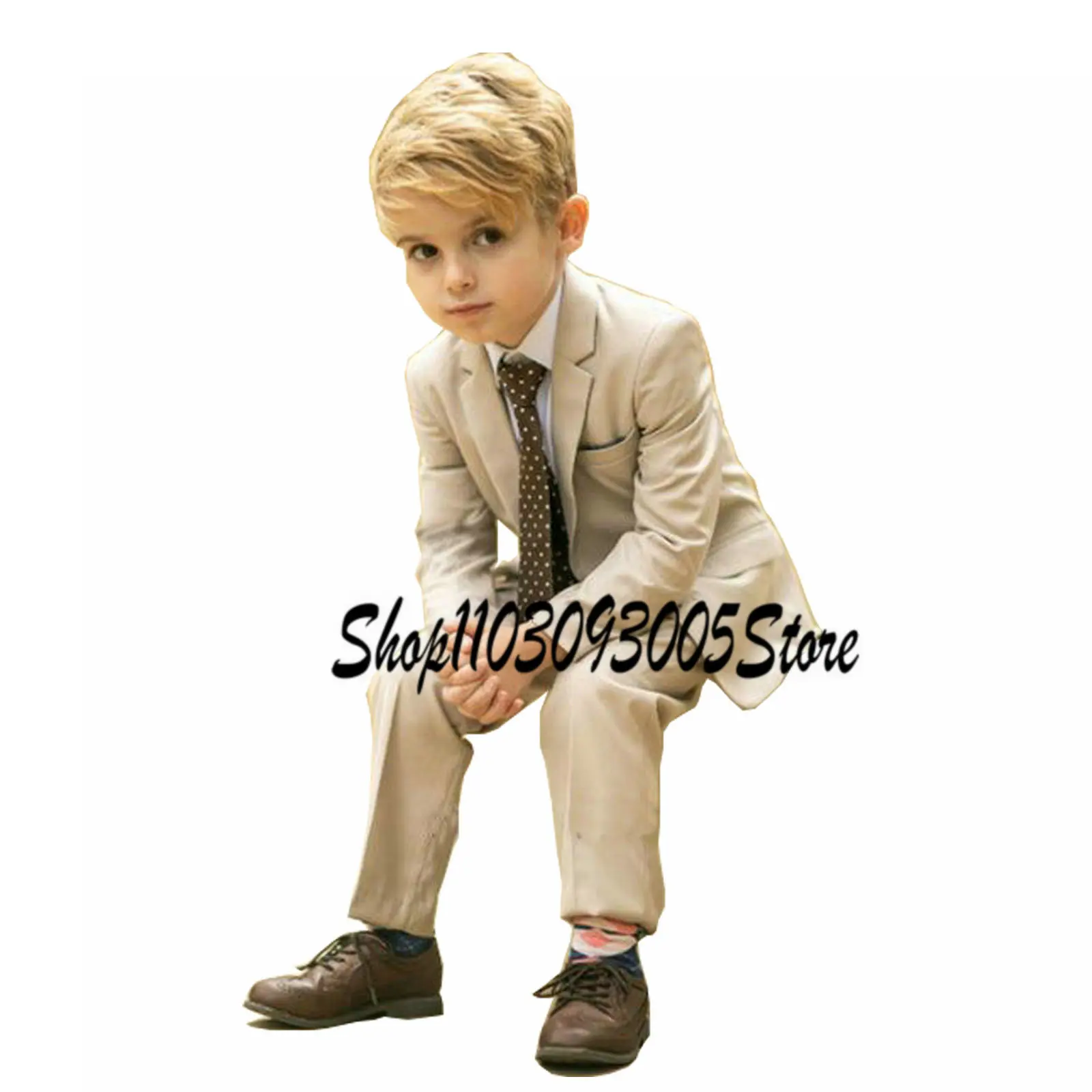 

Beige Boys Suit 2 Piece Suit for Kids 2-16 Years Old Wedding Tuxedo Party Customized Outfit Formal Stage Blazer for Child